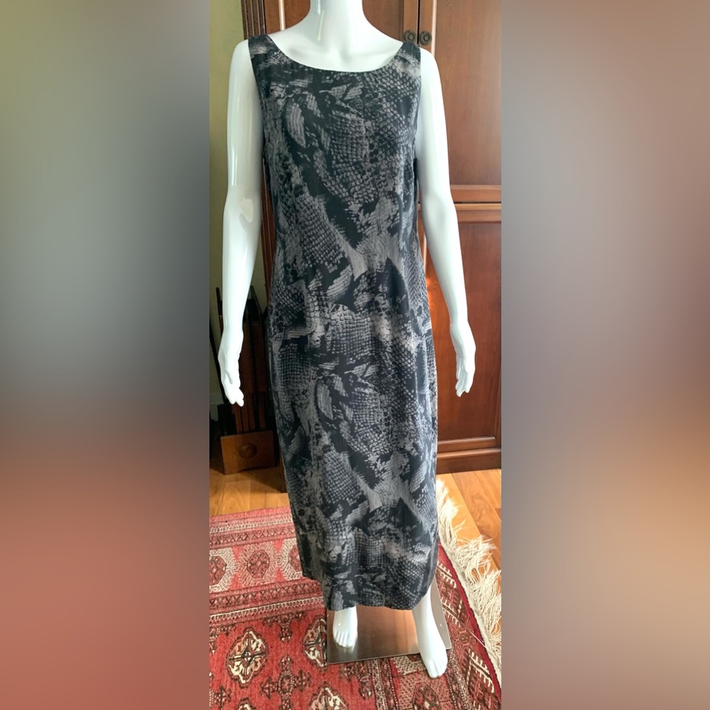 Richards 100% silk maxi party prom dress black & gray snake animal print US 12